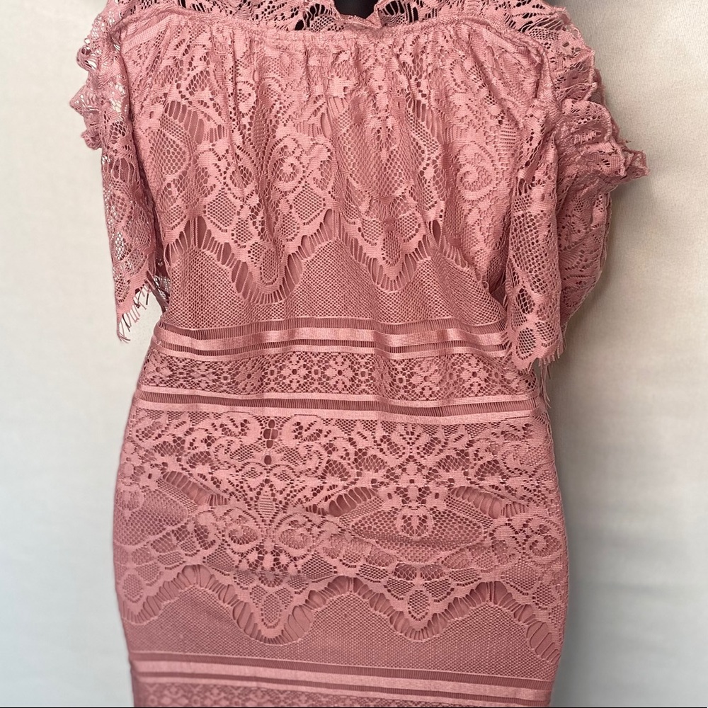 SOLD Revolve Mauve Bardot Lace Dress - Picture 6 of 8